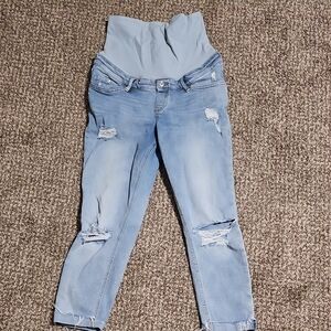 Stylish Light Blue Distressed Maternity Jeans